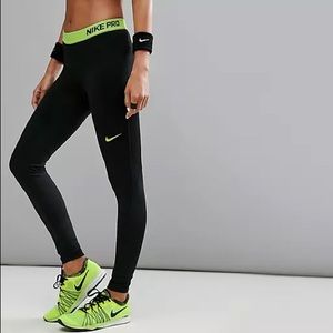 Women’s Nike Pro Leggings with Green Waistband